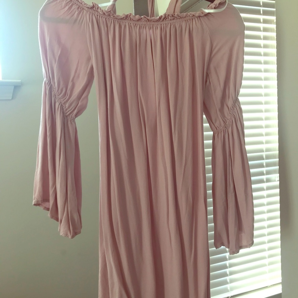 Mauve off the shoulder long sleeve dress with tie